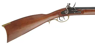 Kentucky Rifle,
.50 caliber, 35-1/2" octagon barrel,
flintlock, walnut, brass trim,
used, by Davide Pedersoli Kentucky Rifle,
.50 caliber, 35-1/2" octagon barrel,
flintlock, walnut, brass trim,
used, by Davide Pedersoli